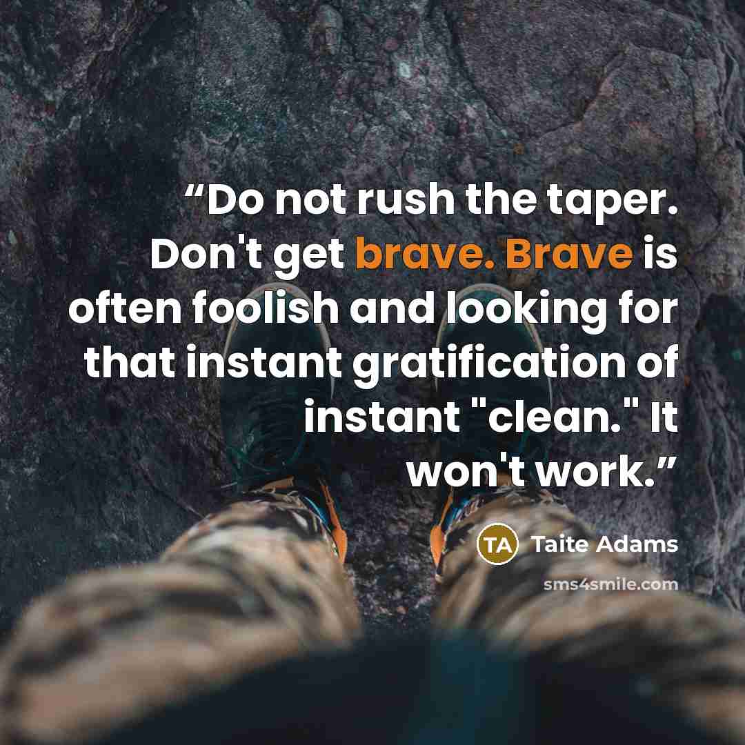 “Do not rush the taper. Don't get brave. Brave is often foolish and looking for that instant gratification of instant "clean." It won't work.” quote by Taite Adams