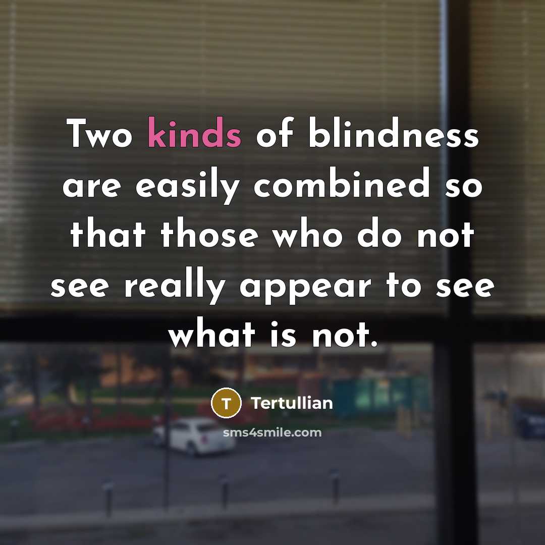 “Two kinds of blindness are easily combined so that those who do not see really appear to see what is not.” quote by Tertullian