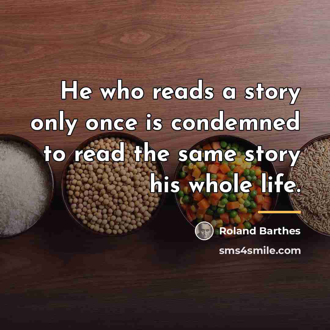 “He who reads a story only once is condemned to…” quote by Roland Barthes