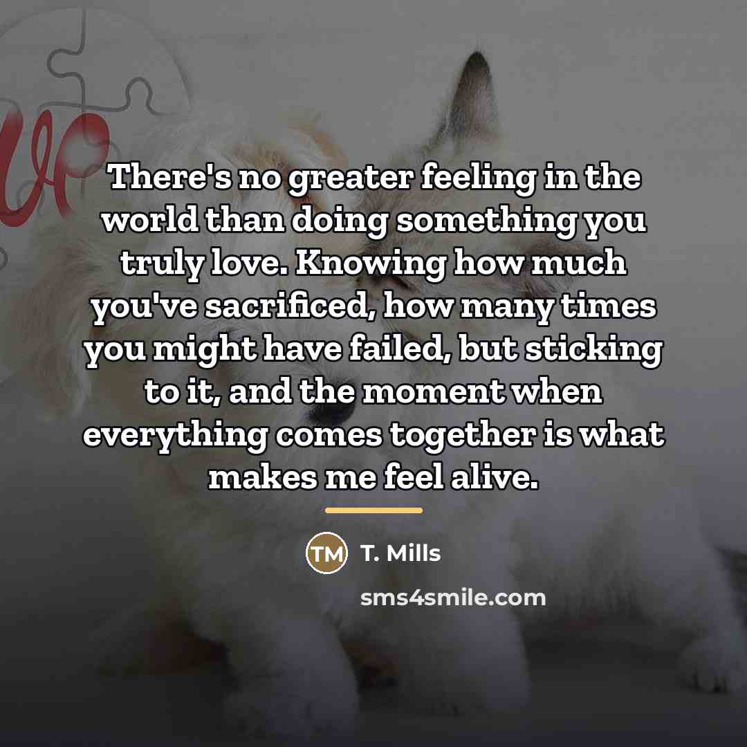 “There's no greater feeling in the world than doing something…” quote by T. Mills