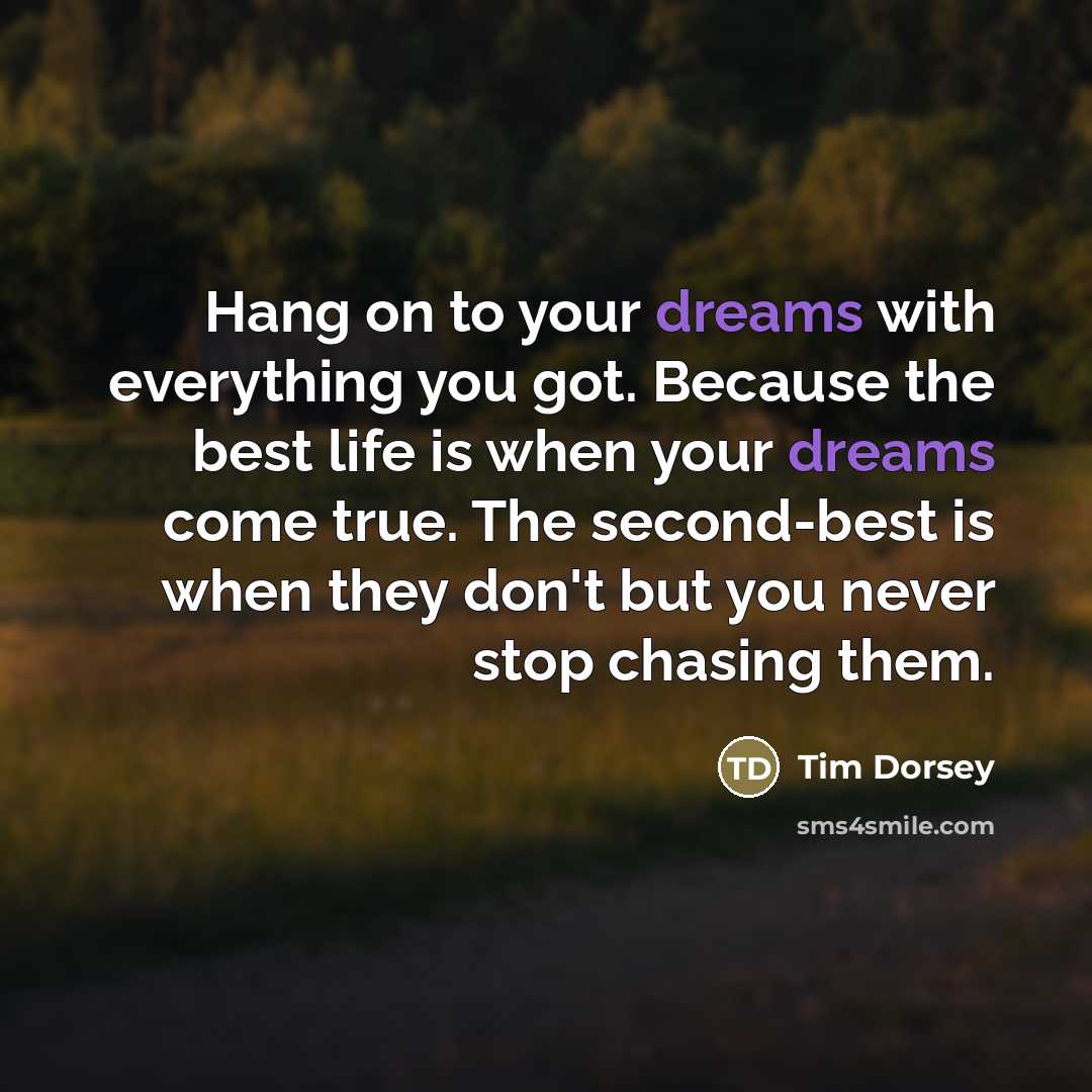 “Hang on to your dreams with everything you got. Because…” quote by Tim Dorsey