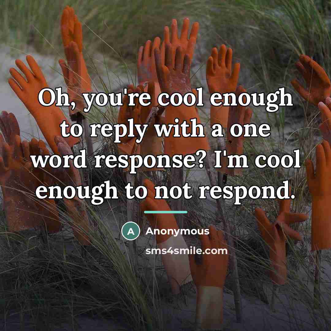 “Oh, you're cool enough to reply with a one word…” quote by Anonymous