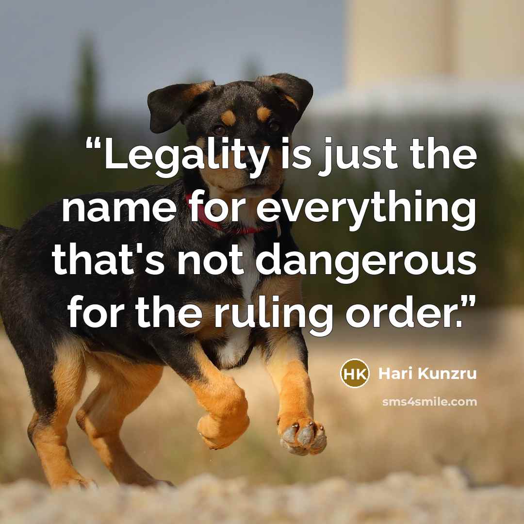 “Legality is just the name for everything that's not dangerous for the ruling order.” quote by Hari Kunzru