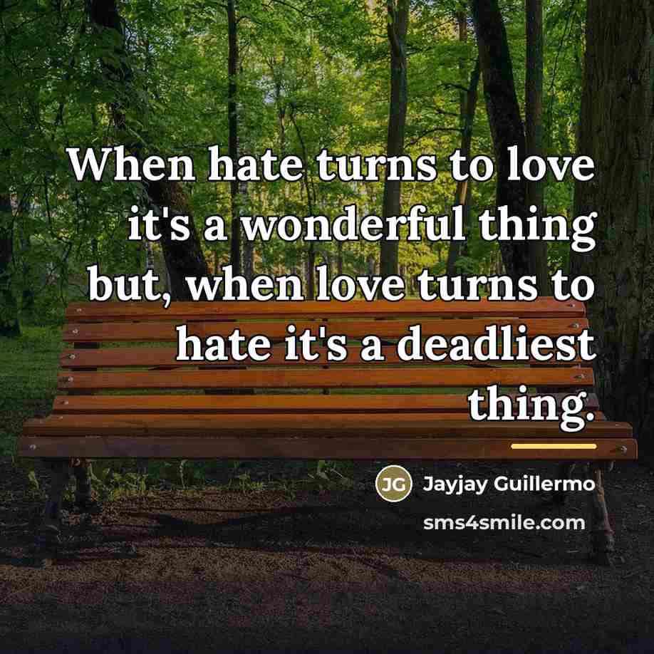 “When hate turns to love it's a wonderful thing but,…” quote by Jayjay Guillermo