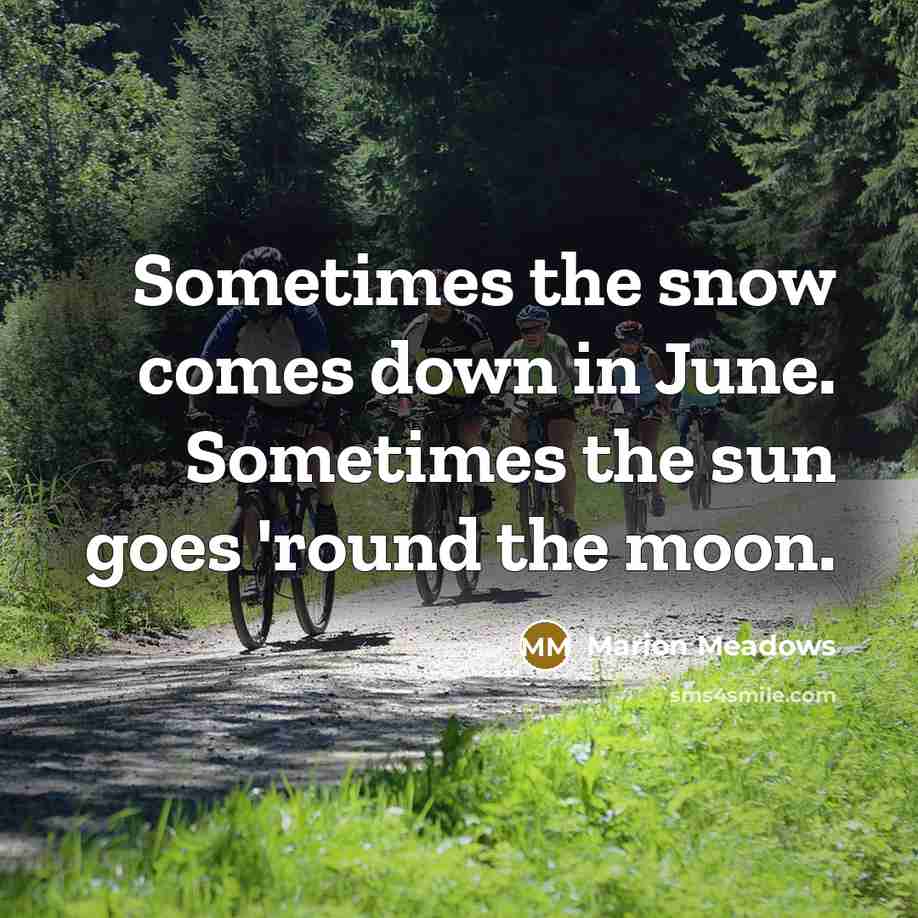 “Sometimes the snow comes down in June. Sometimes the sun…” quote by Marion Meadows