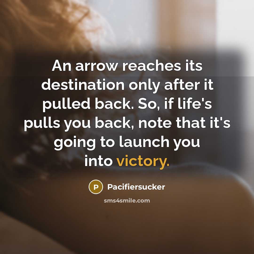 “An arrow reaches its destination only after it pulled back.…” quote by Pacifiersucker