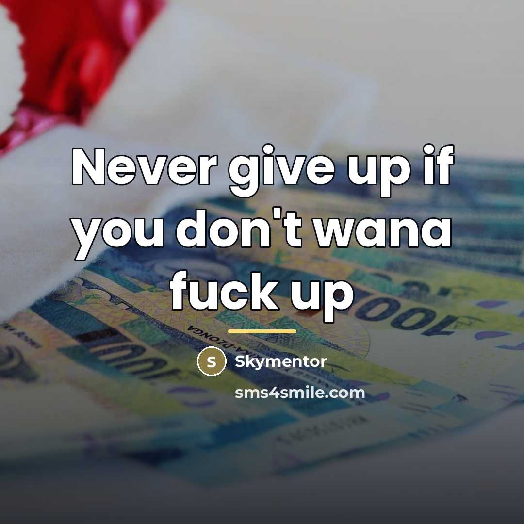 “Never give up if you don't wana fuck up…” quote by Skymentor