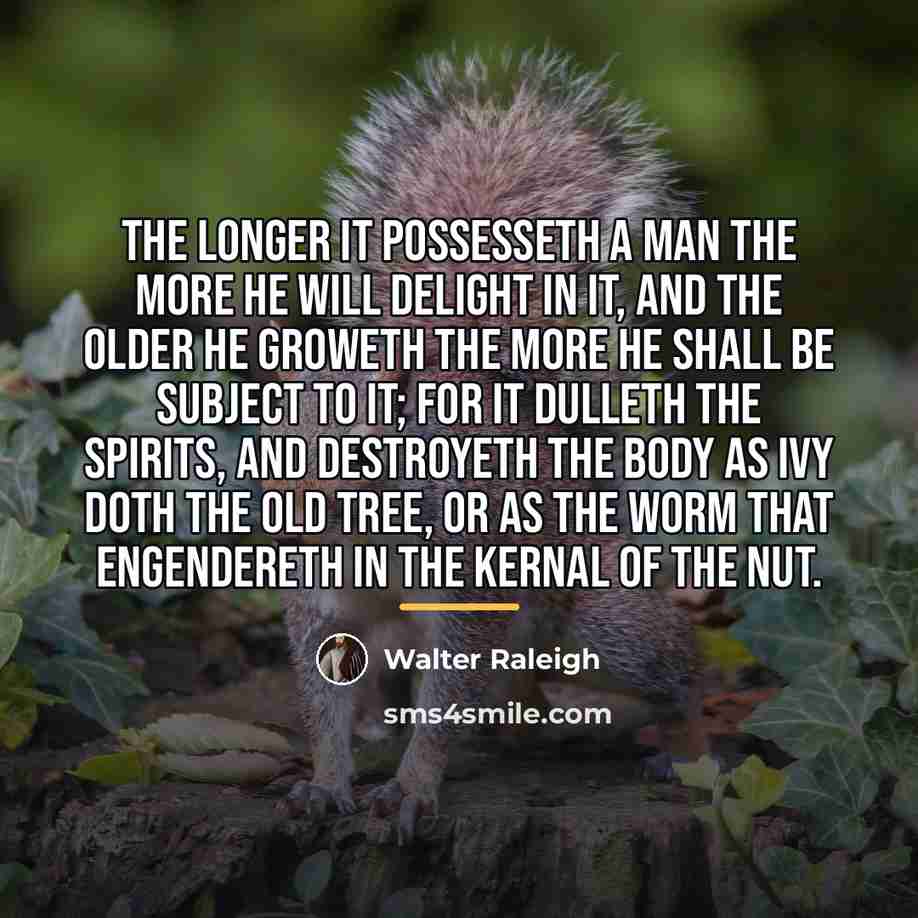 “The longer it possesseth a man the more he will…” quote by Walter Raleigh