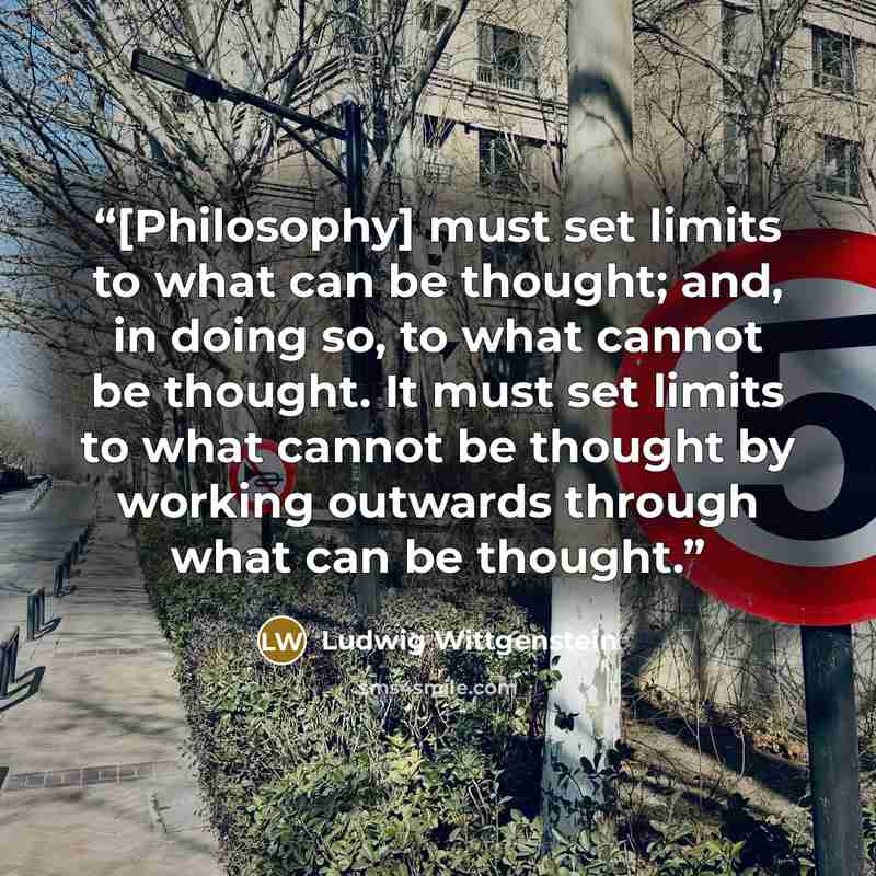 “[Philosophy] must set limits to what can be thought; and, in doing so, to what cannot be thought. It must set limits to what cannot be thought by working outwards through what can be thought.” quote by Ludwig Wittgenstein