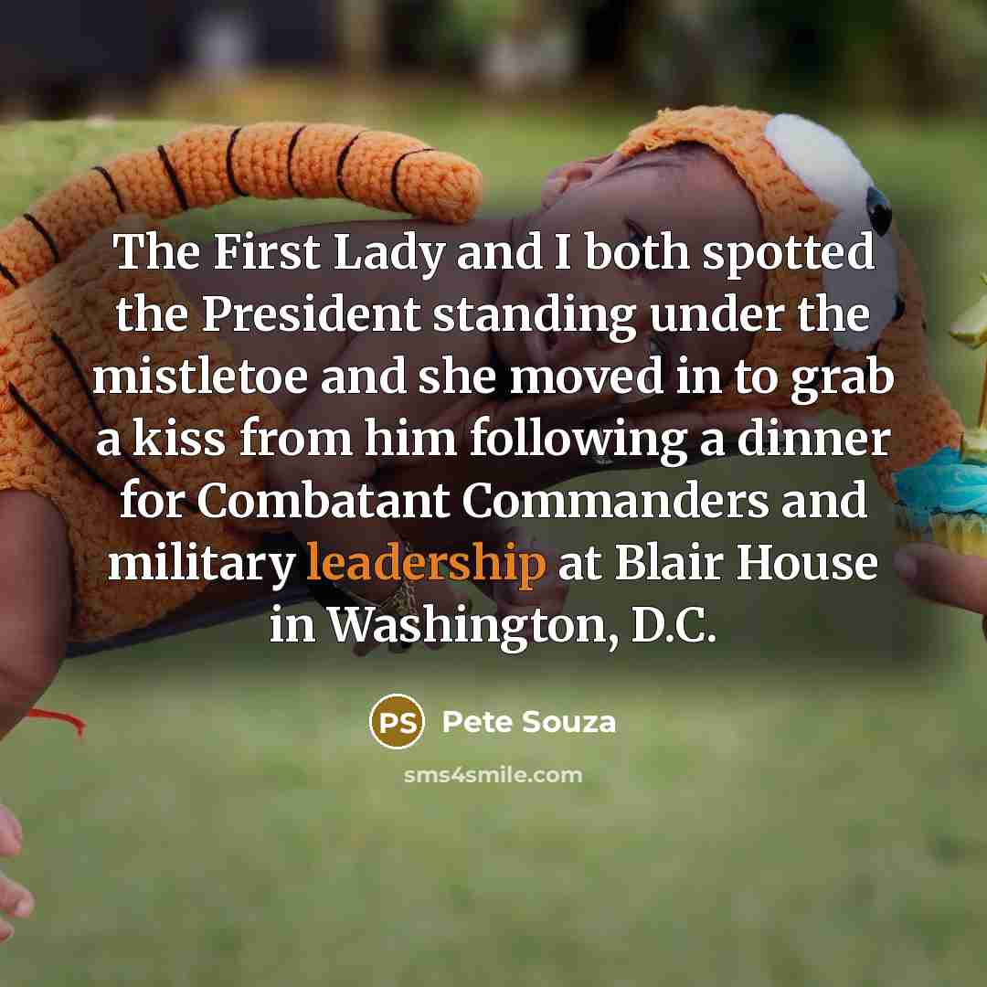 “The First Lady and I both spotted the President standing…” quote by Pete Souza