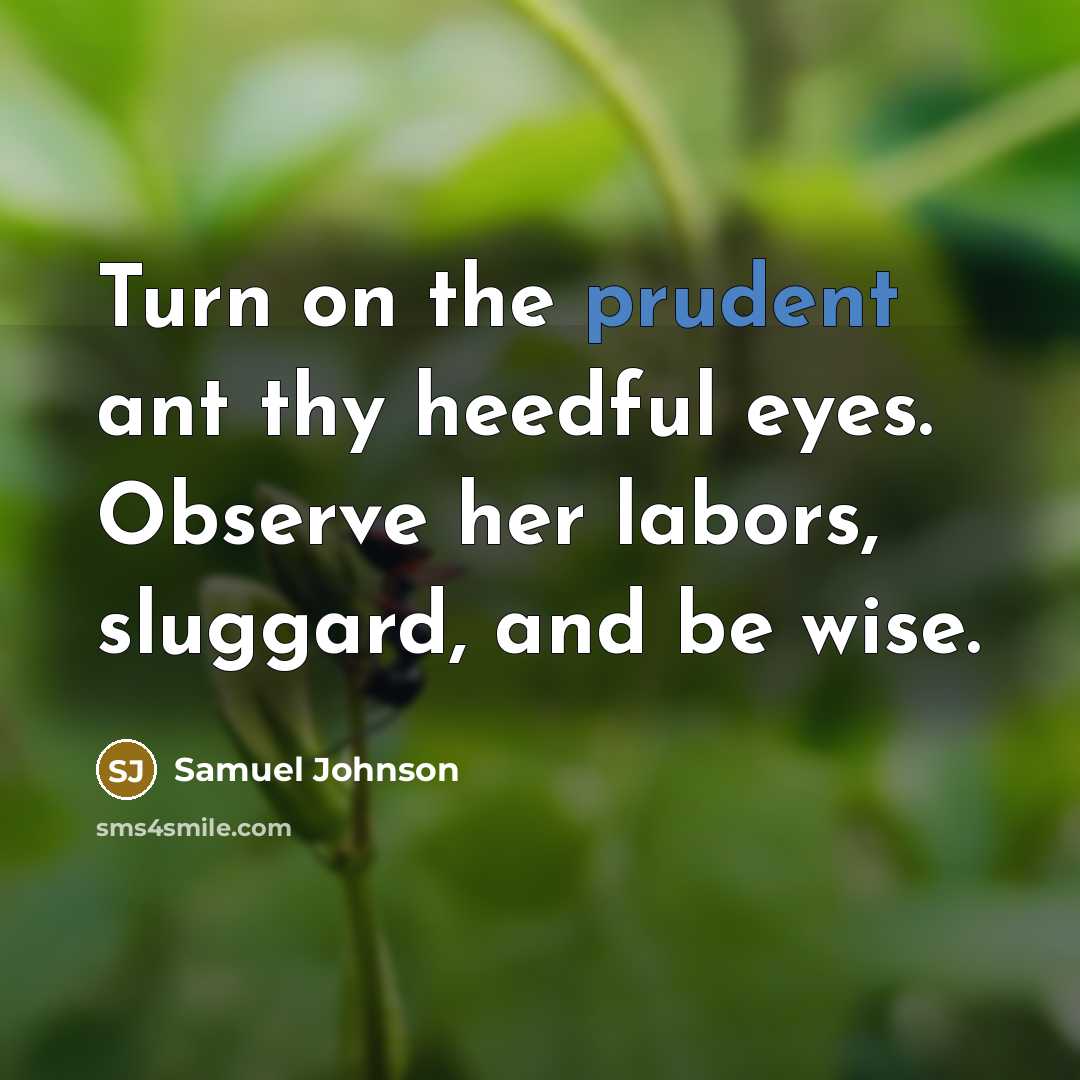 “Turn on the prudent ant thy heedful eyes. Observe her…” quote by Samuel Johnson