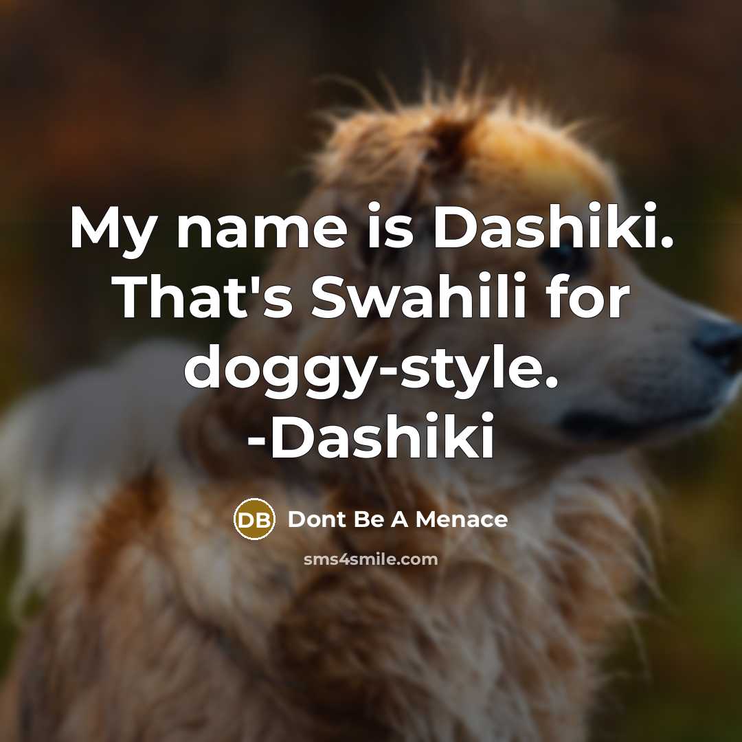 “My name is Dashiki. That's Swahili for doggy-style. -Dashiki” quote by Dont Be A Menace