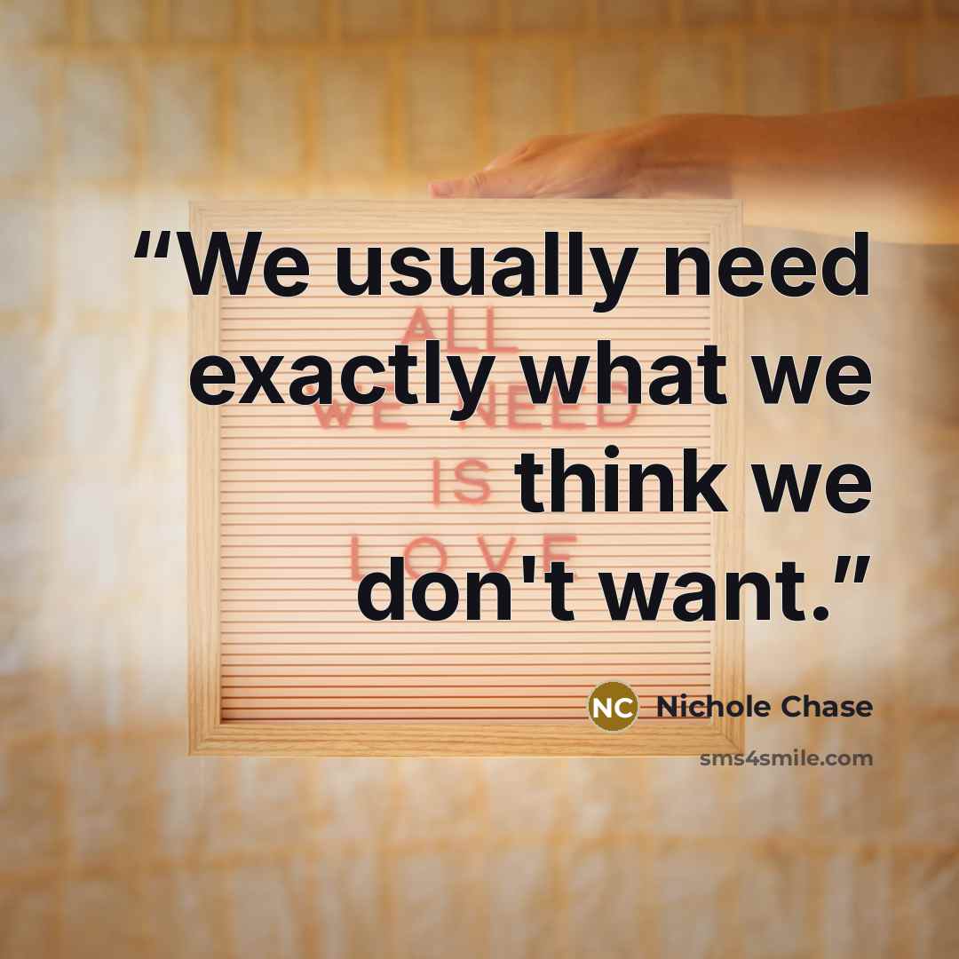 “We usually need exactly what we think we don't want.” quote by Nichole Chase