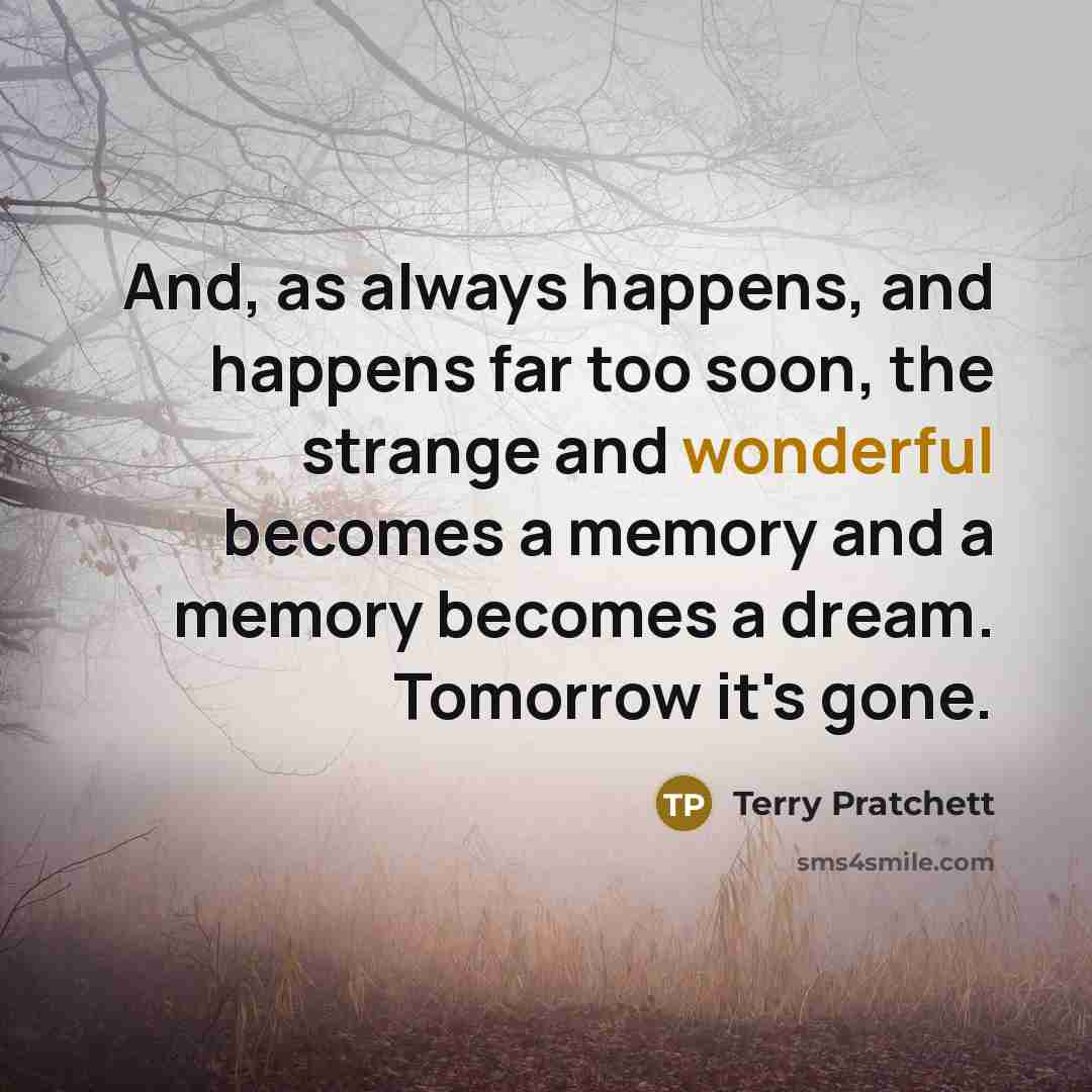 “And, as always happens, and happens far too soon, the…” quote by Terry Pratchett