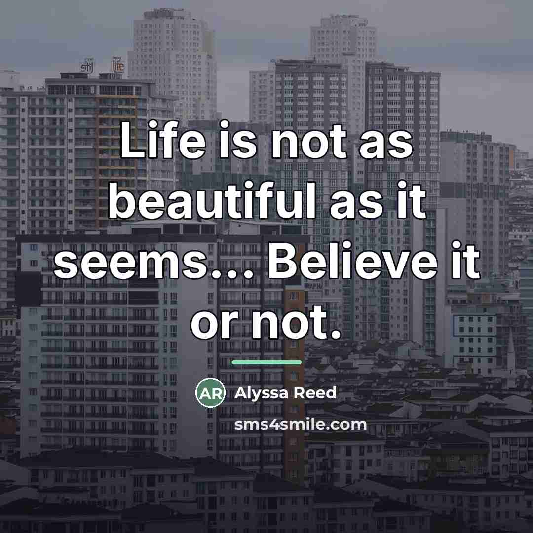 “Life is not as beautiful as it seems... Believe it…” quote by Alyssa Reed