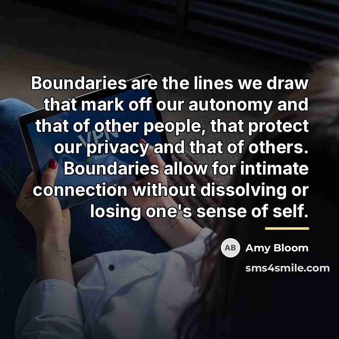 “Boundaries are the lines we draw that mark off our…” quote by Amy Bloom