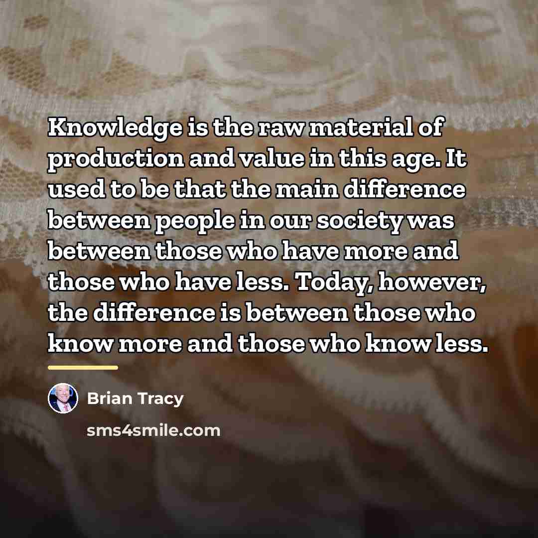 “Knowledge is the raw material of production and value in…” quote by Brian Tracy