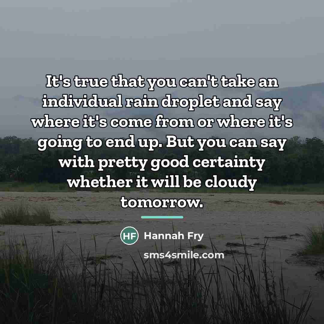 “It's true that you can't take an individual rain droplet…” quote by Hannah Fry