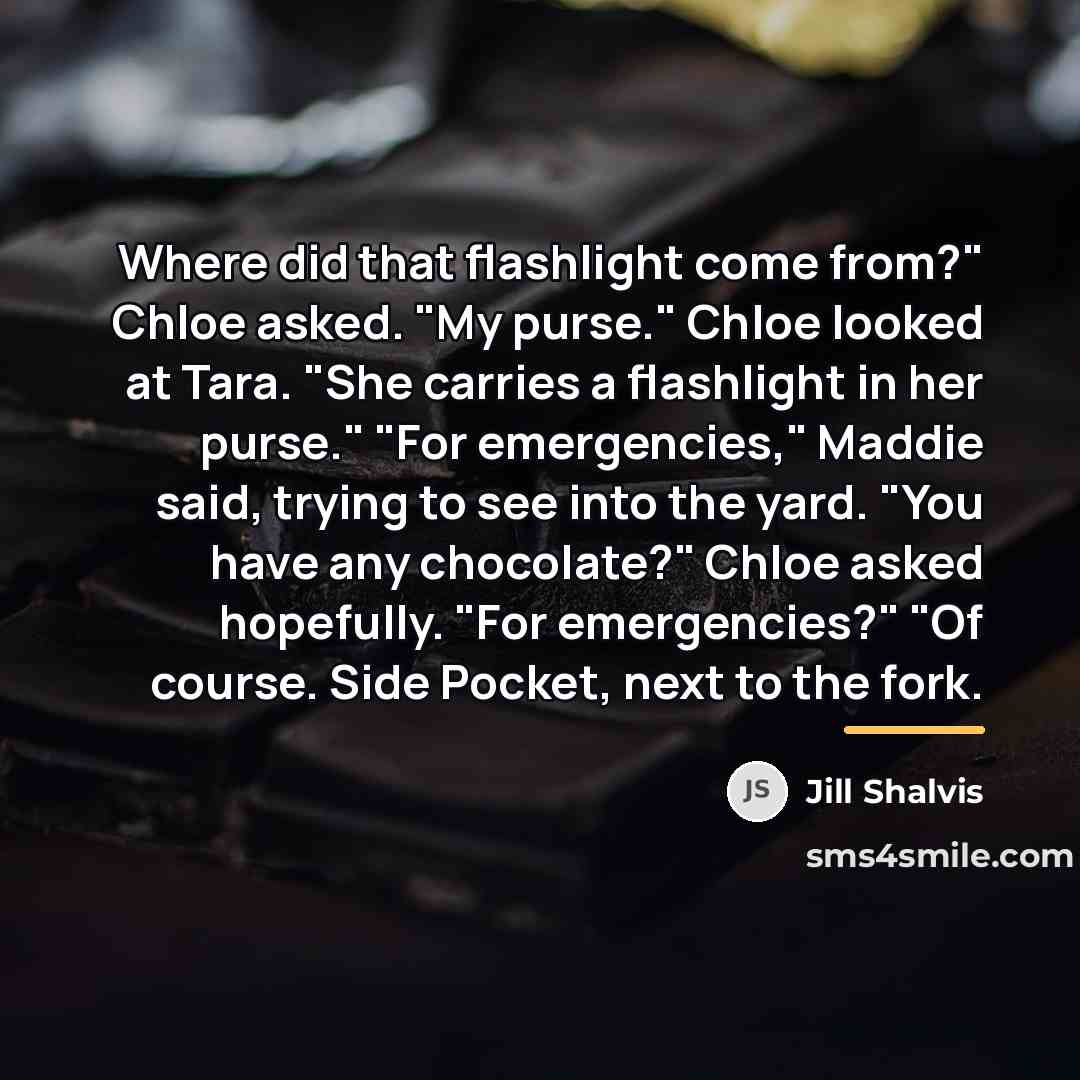 “Where did that flashlight come from?" Chloe asked. "My purse."…” quote by Jill Shalvis