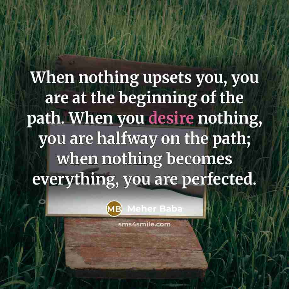 “When nothing upsets you, you are at the beginning of…” quote by Meher Baba