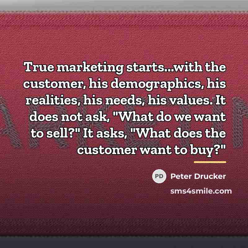 “True marketing starts...with the customer, his demographics, his realities, his…” quote by Peter Drucker