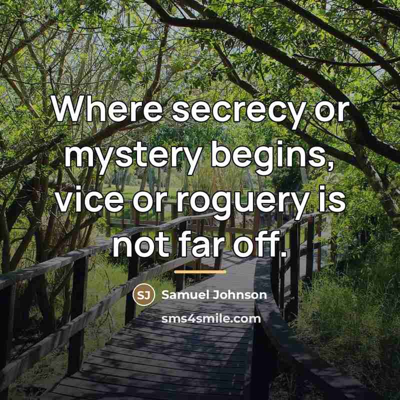 “Where secrecy or mystery begins, vice or roguery is not…” quote by Samuel Johnson