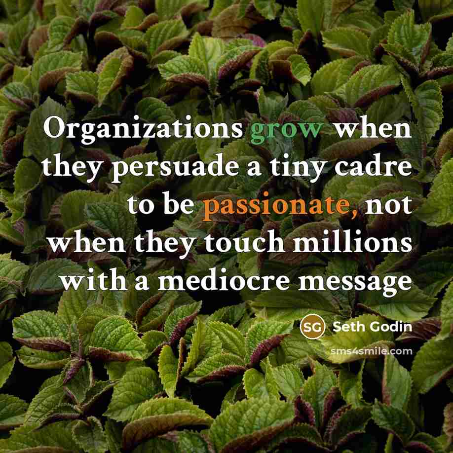 “Organizations grow when they persuade a tiny cadre to be…” quote by Seth Godin