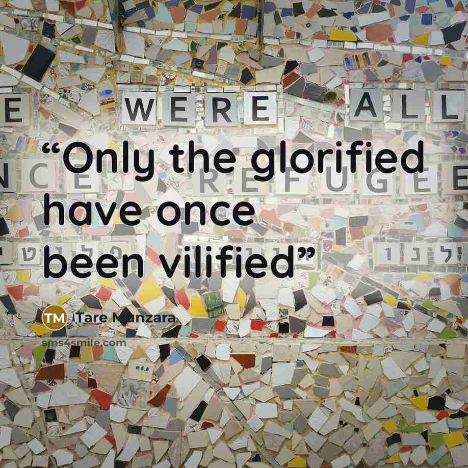 “Only the glorified have once been vilified” quote by Tare Munzara