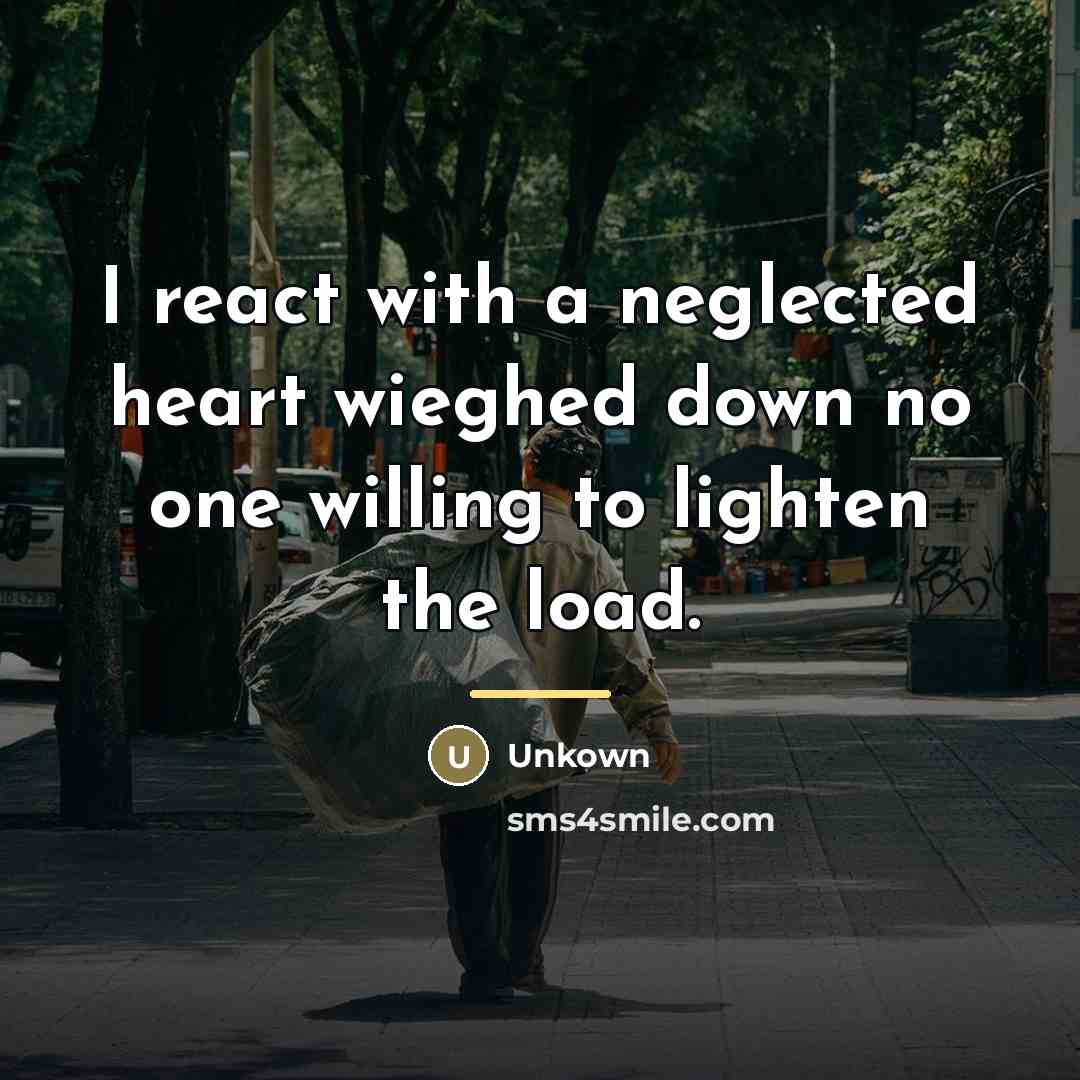 “I react with a neglected heart wieghed down no one…” quote by Unkown