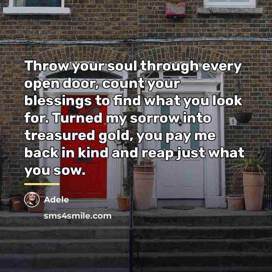 “Throw your soul through every open door, count your blessings…” quote by Adele