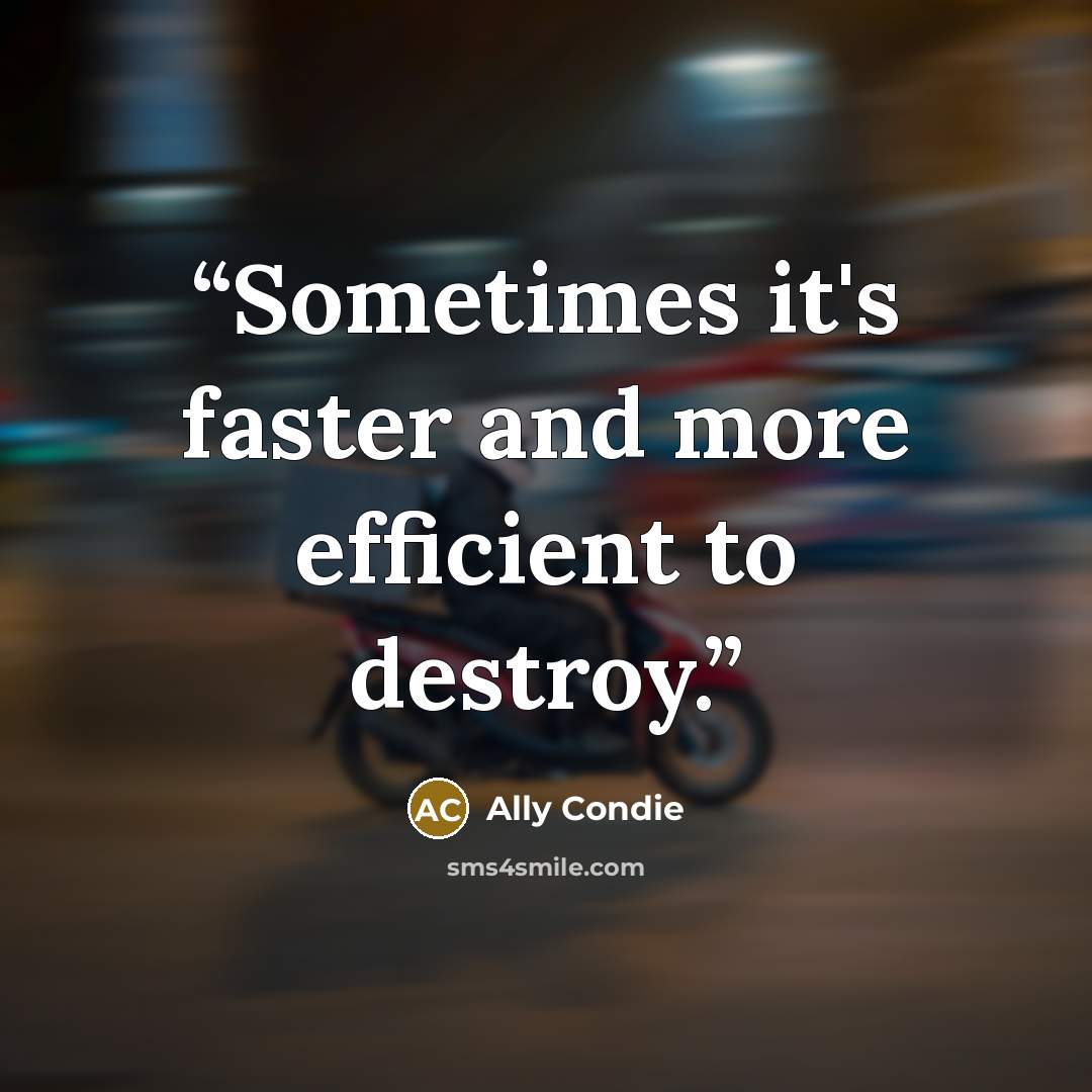“Sometimes it's faster and more efficient to destroy.” quote by Ally Condie