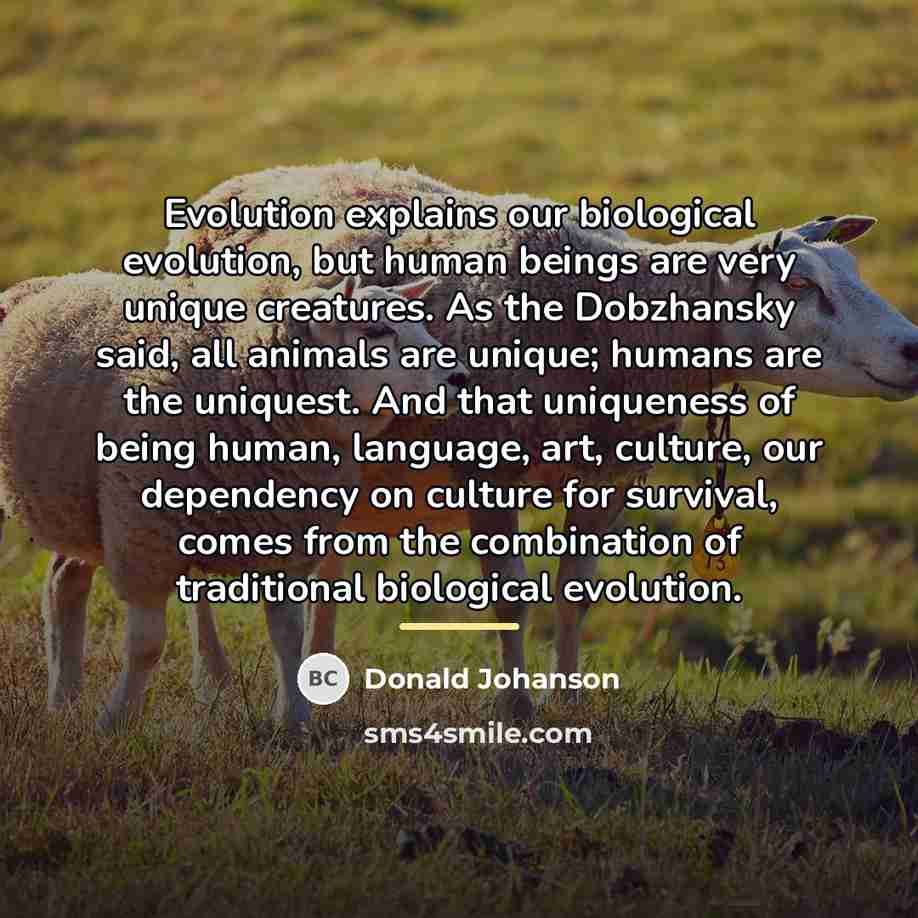 “Evolution explains our biological evolution, but human beings are very…” quote by Donald Johanson