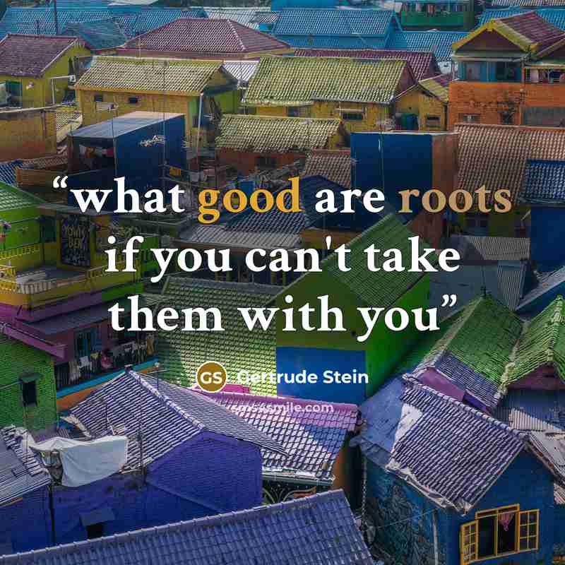 “what good are roots if you can't take them with you” quote by Gertrude Stein