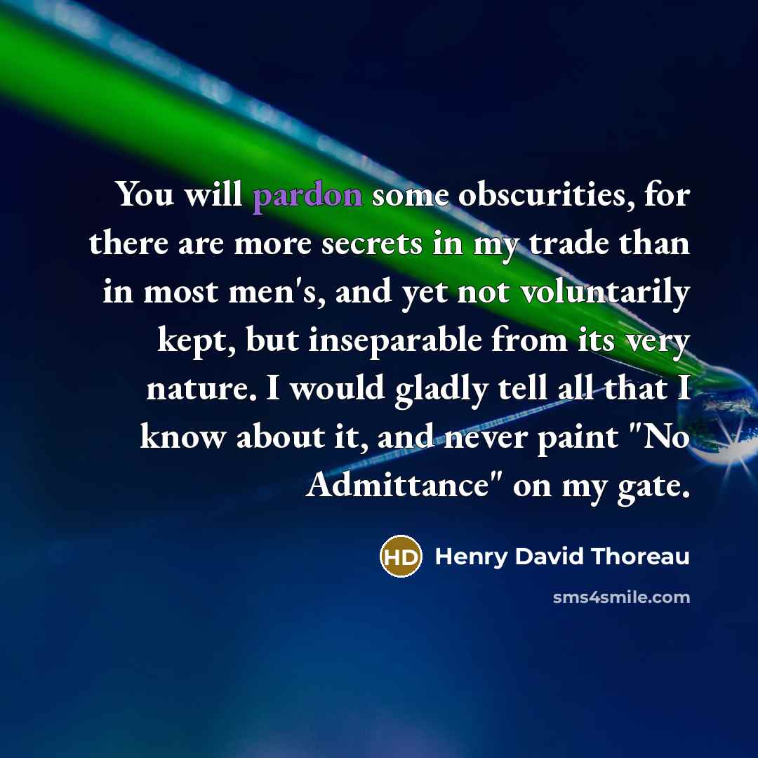 “You will pardon some obscurities, for there are more secrets…” quote by Henry David Thoreau
