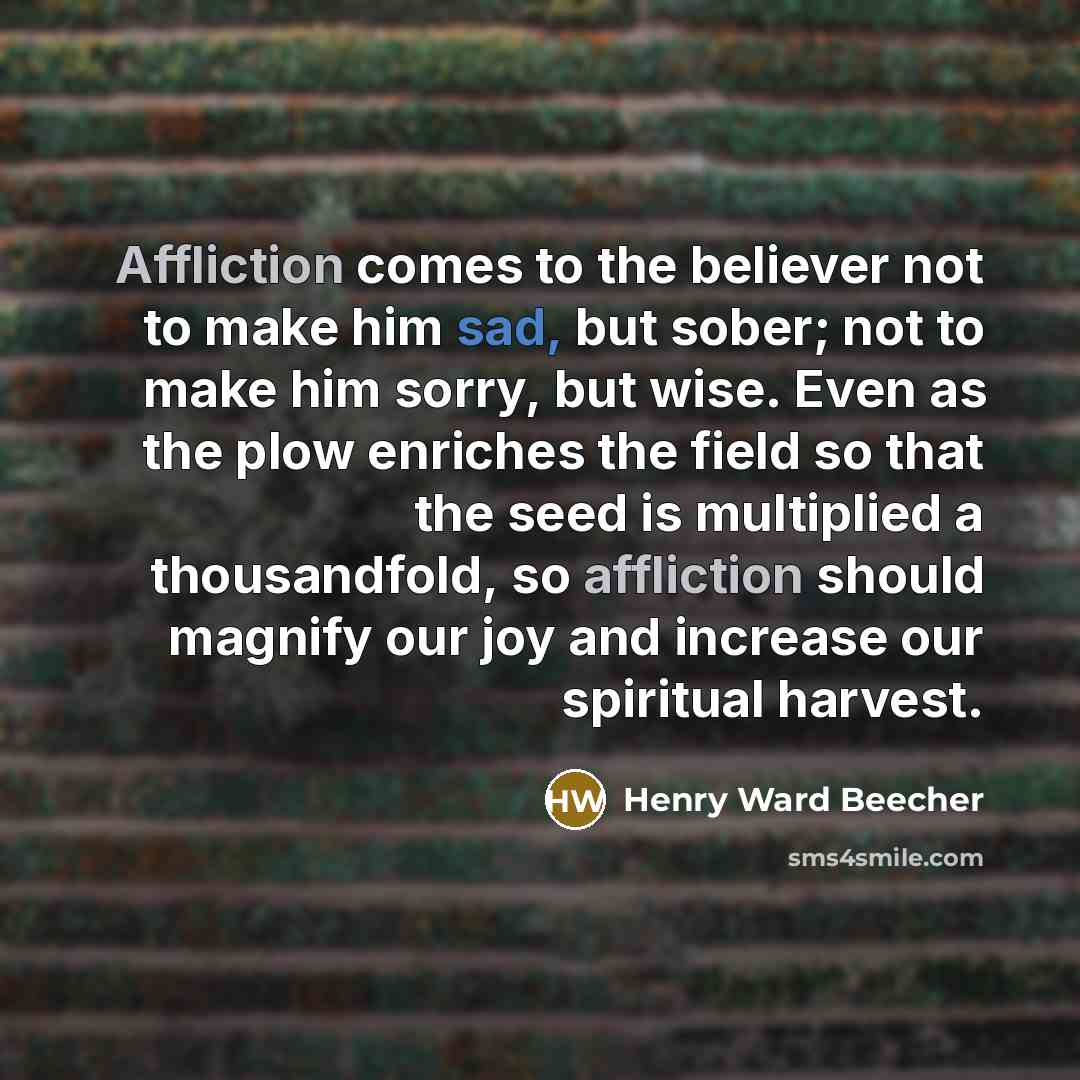 “Affliction comes to the believer not to make him sad,…” quote by Henry Ward Beecher