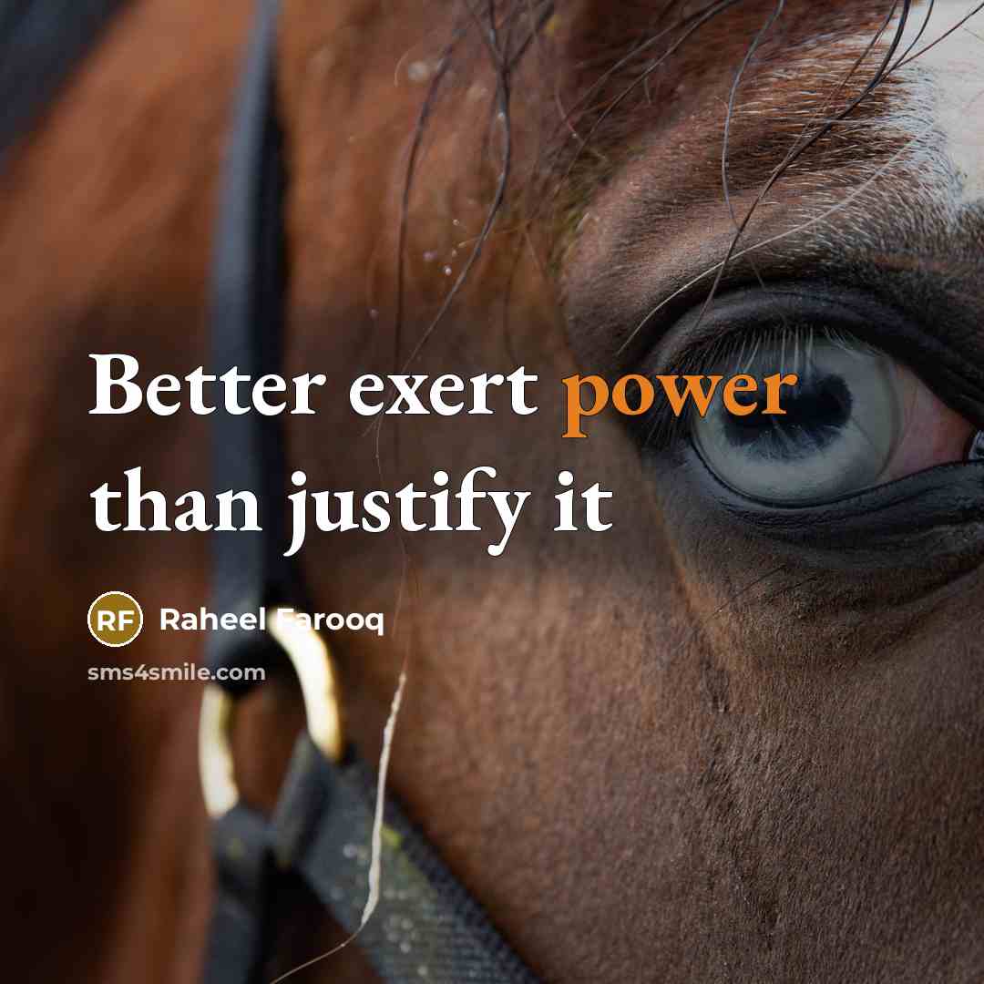 “Better exert power than justify it…” quote by Raheel Farooq