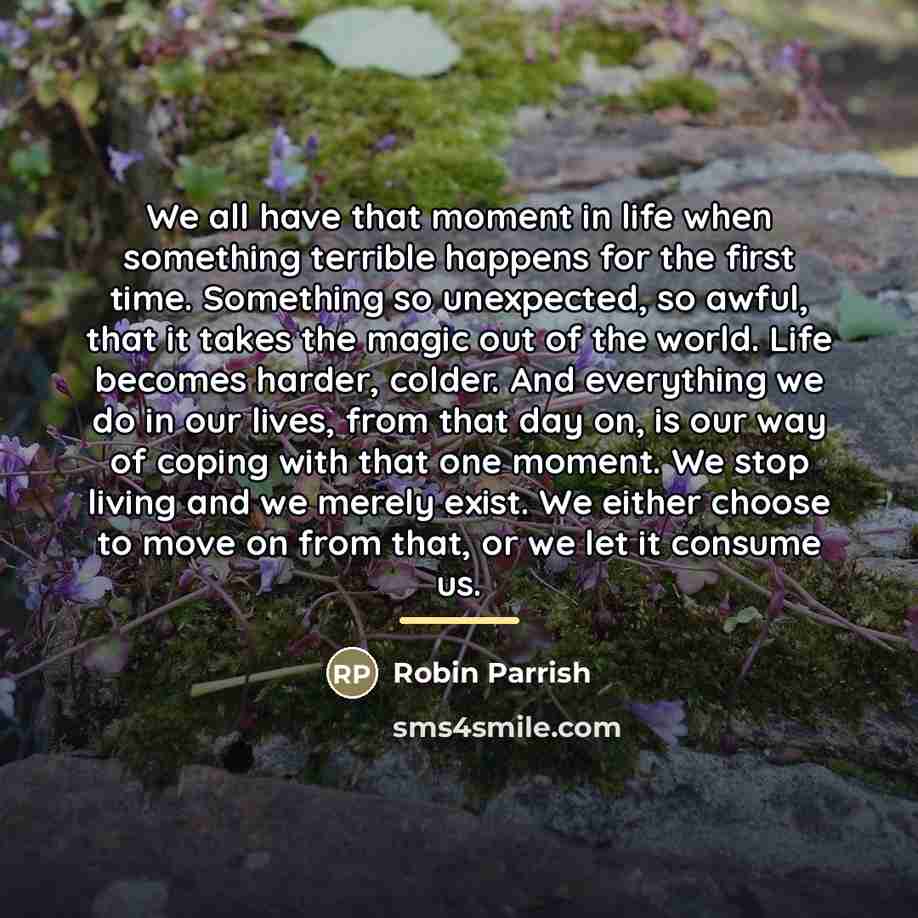 “We all have that moment in life when something terrible…” quote by Robin Parrish