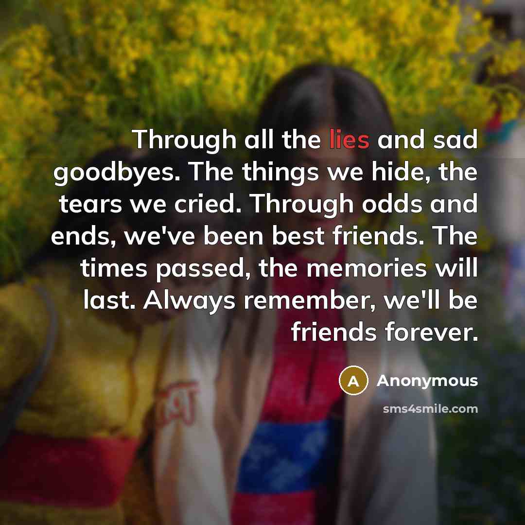 “Through all the lies and sad goodbyes. The things we…” quote by Anonymous