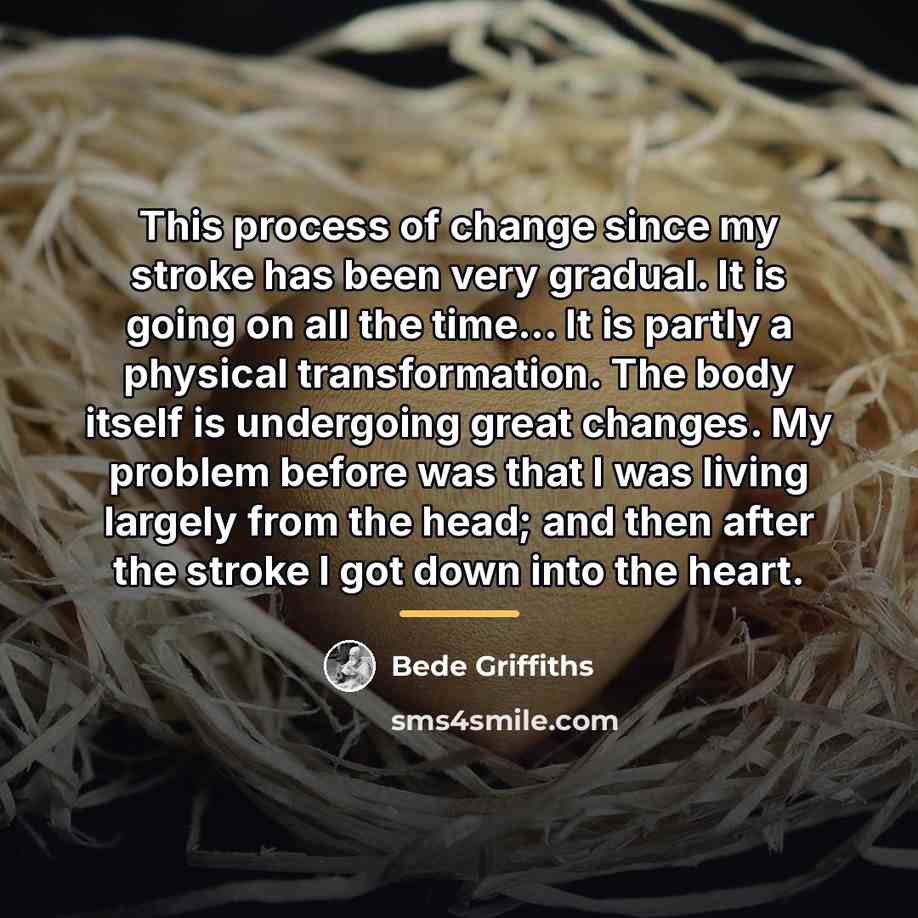 “This process of change since my stroke has been very…” quote by Bede Griffiths