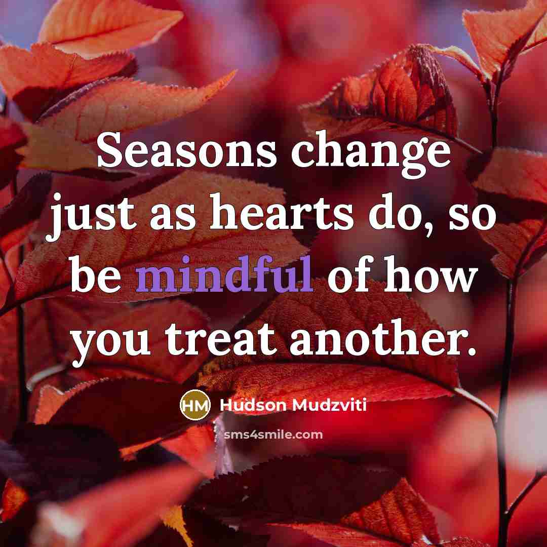 “Seasons change just as hearts do, so be mindful of how you treat another.” quote by Hudson Mudzviti
