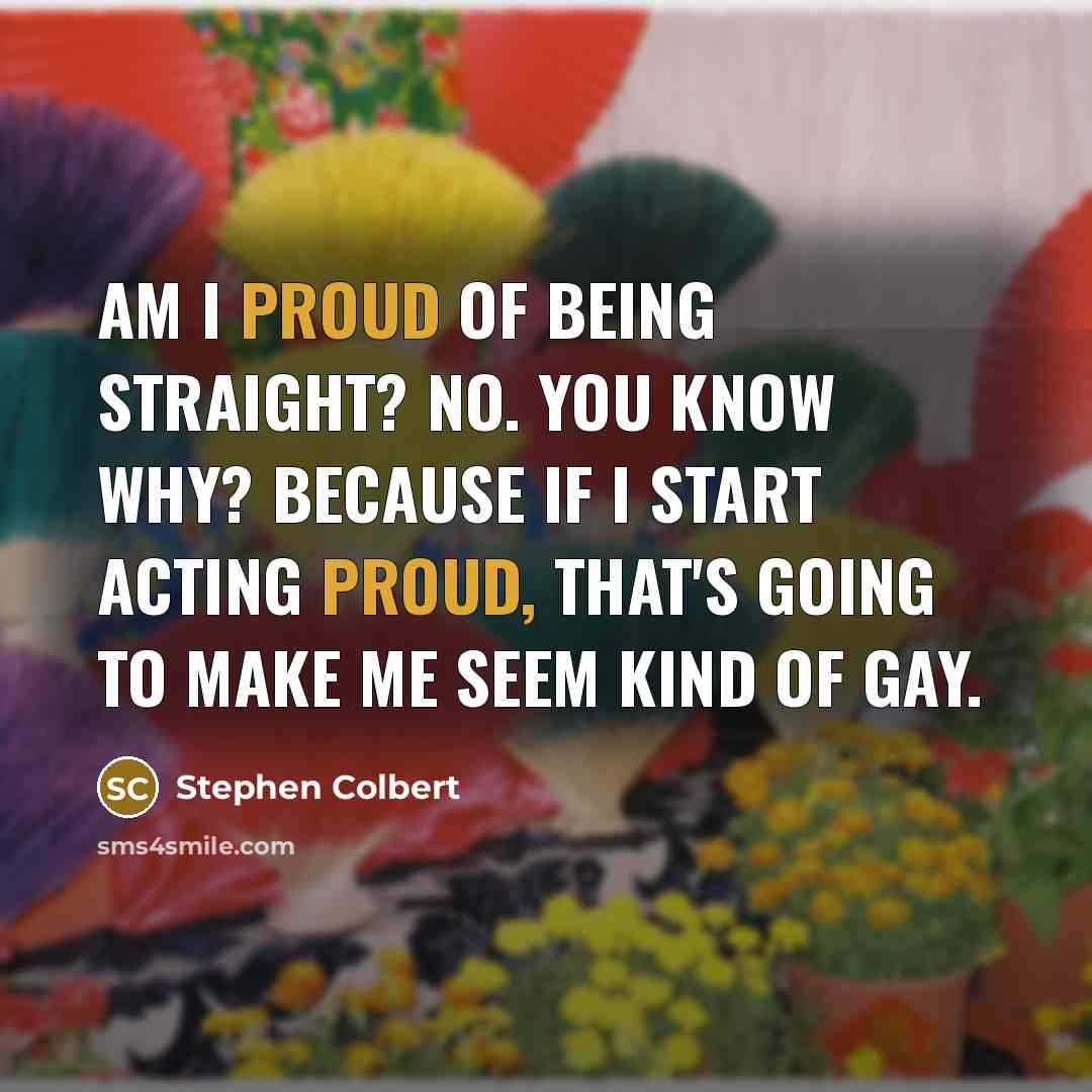 “Am I proud of being straight? No. You know why?…” quote by Stephen Colbert