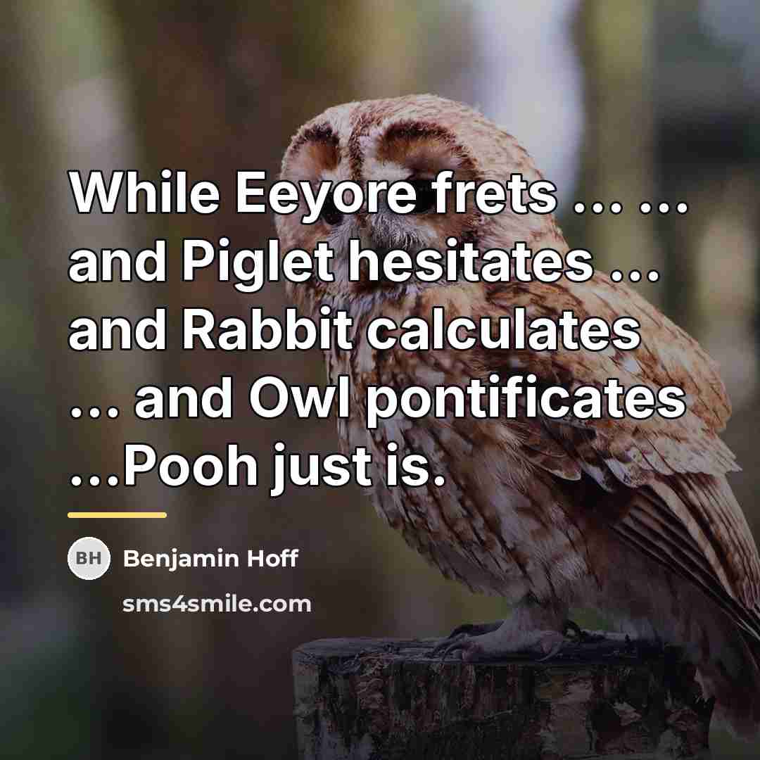 “While Eeyore frets ... ... and Piglet hesitates ... and…” quote by Benjamin Hoff