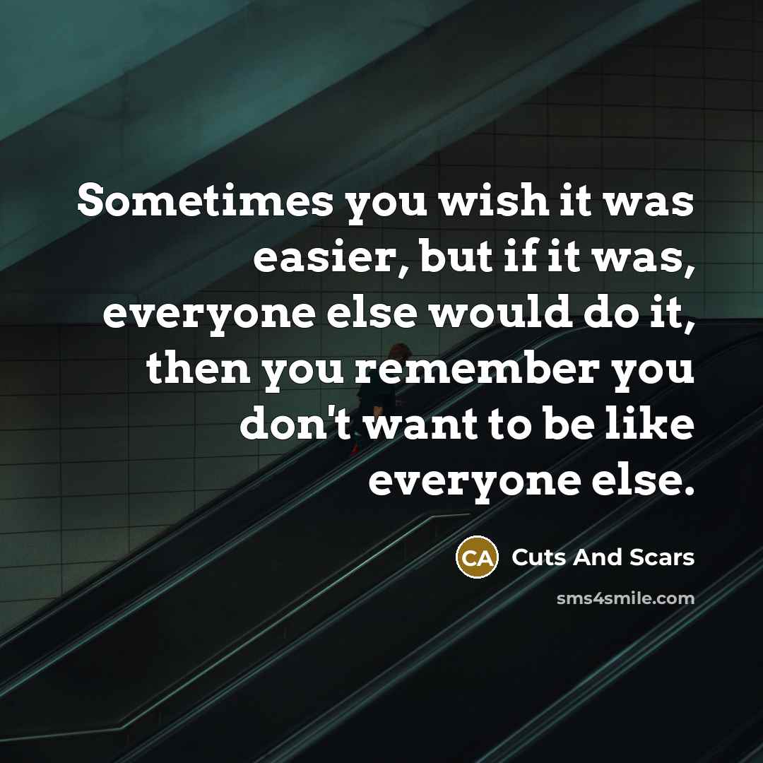 “Sometimes you wish it was easier, but if it was,…” quote by Cuts And Scars