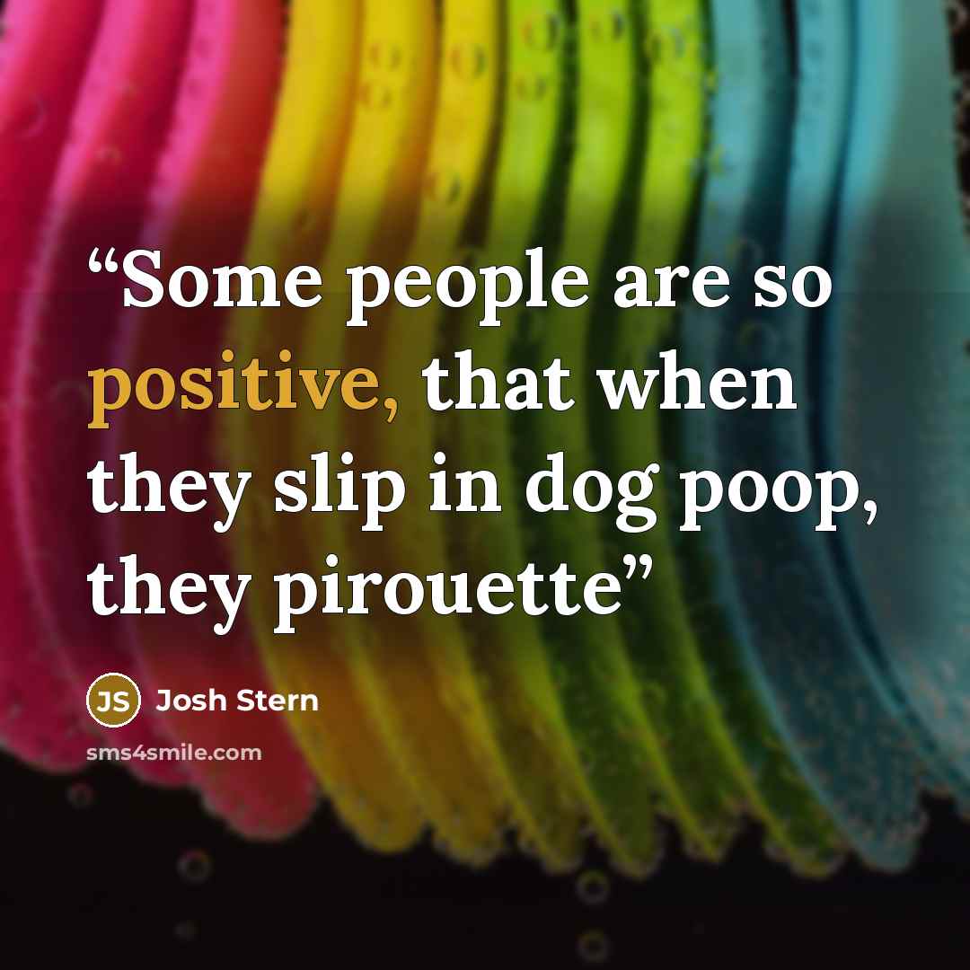 “Some people are so positive, that when they slip in dog poop, they pirouette” quote by Josh Stern