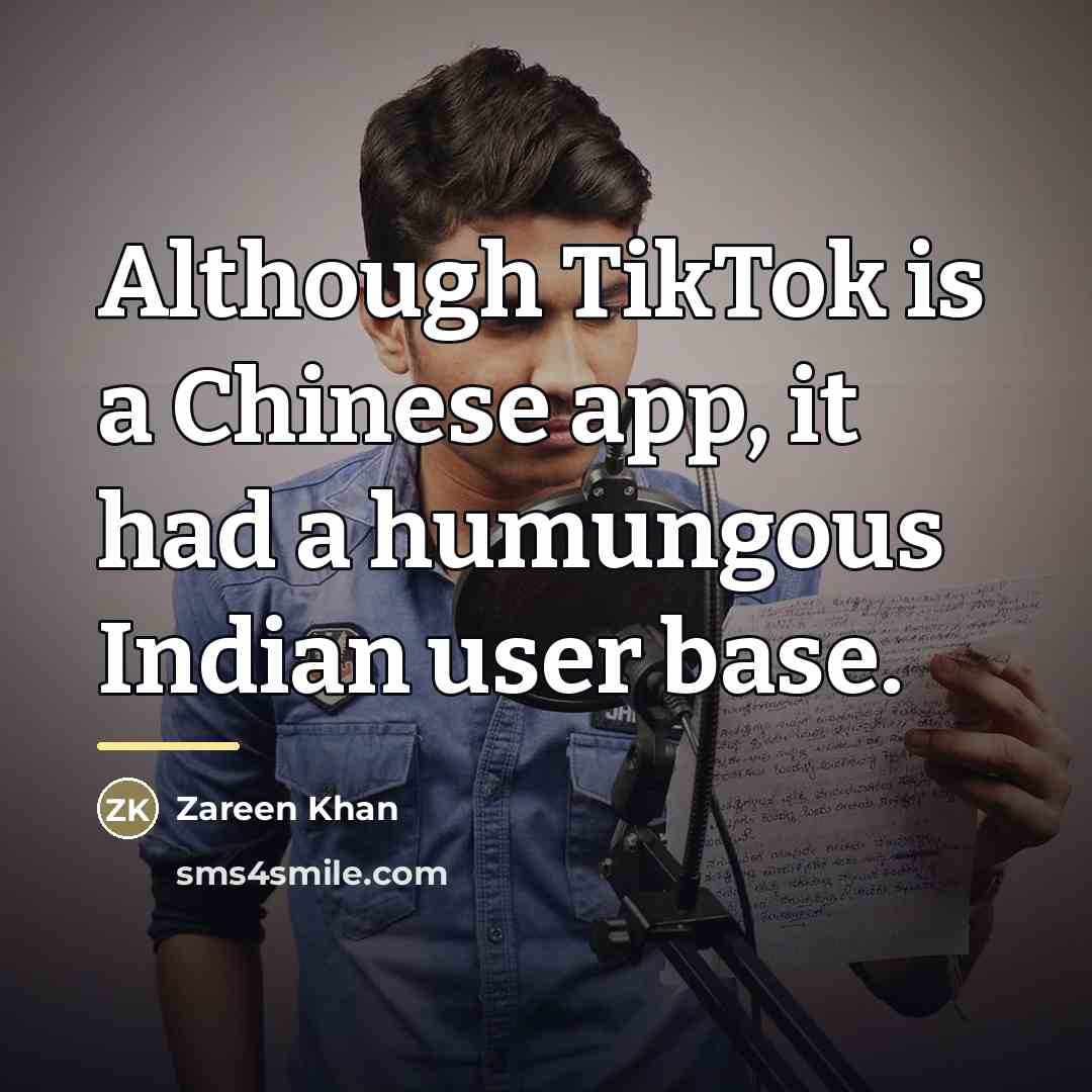 “Although TikTok is a Chinese app, it had a humungous…” quote by Zareen Khan
