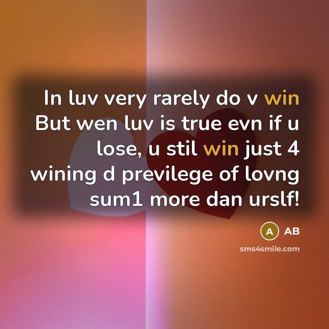 “In luv very rarely do v win But wen luv…” quote by AB
