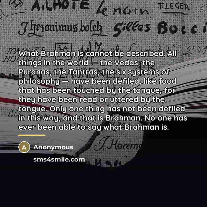 “What Brahman is cannot be described. All things in the…” quote by Anonymous