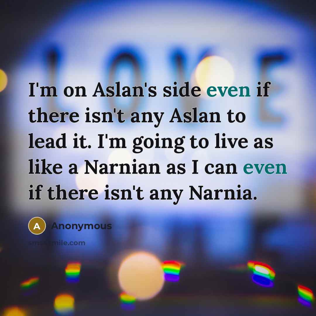 “I'm on Aslan's side even if there isn't any Aslan…” quote by Anonymous