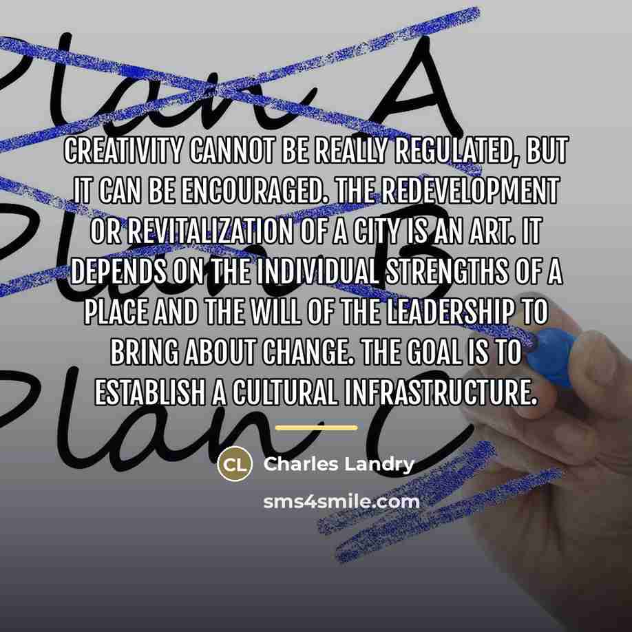 “Creativity cannot be really regulated, but it can be encouraged.…” quote by Charles Landry