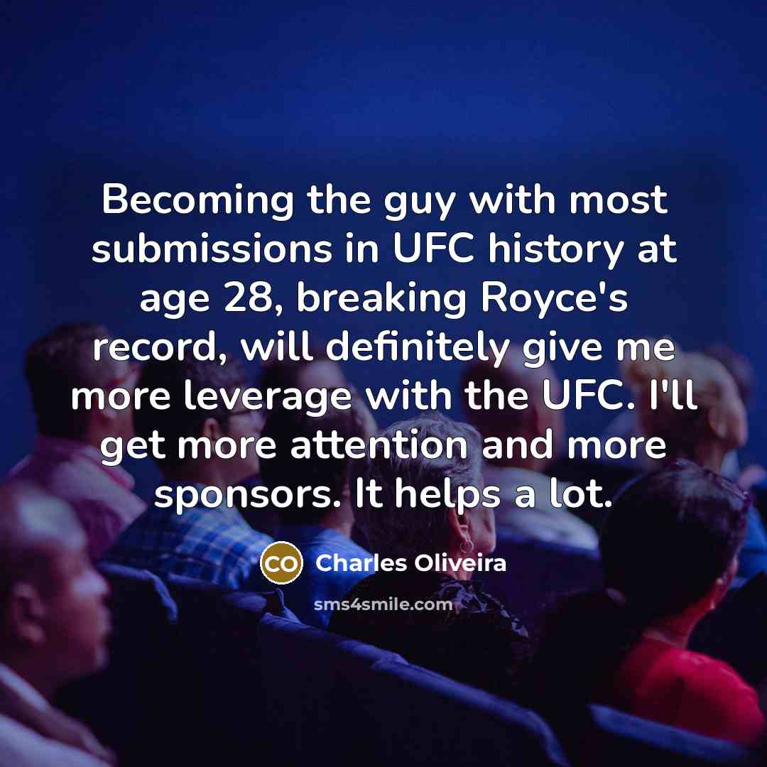 “Becoming the guy with most submissions in UFC history at…” quote by Charles Oliveira